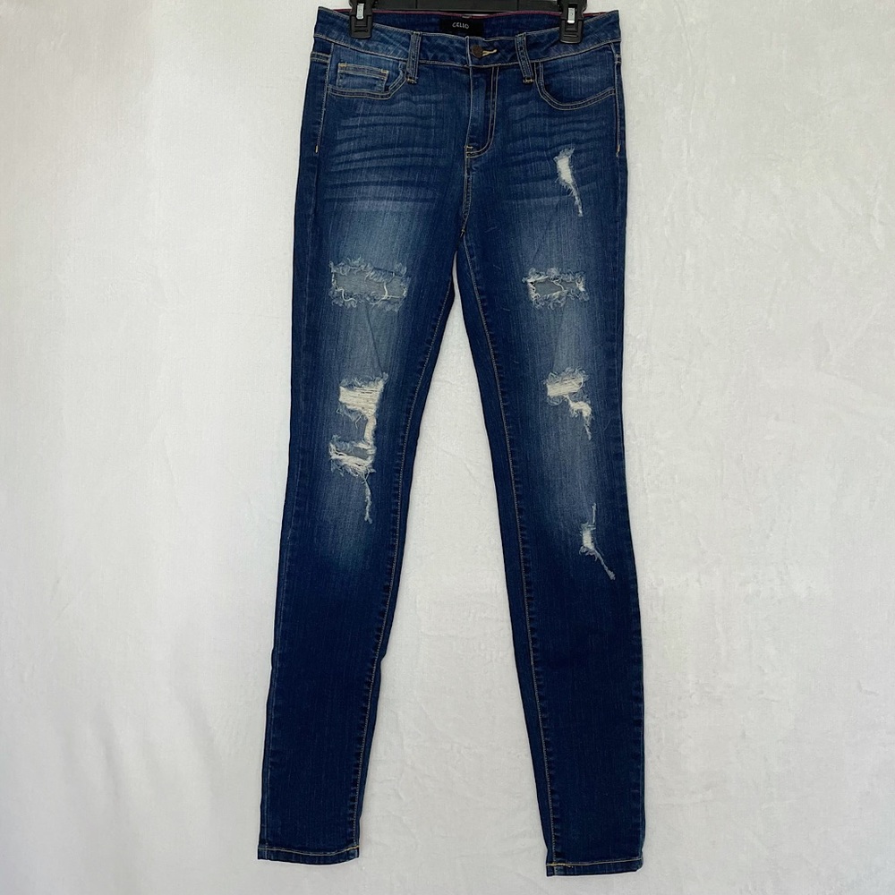 Cello Dark Wash Distressed Skinny Jeans